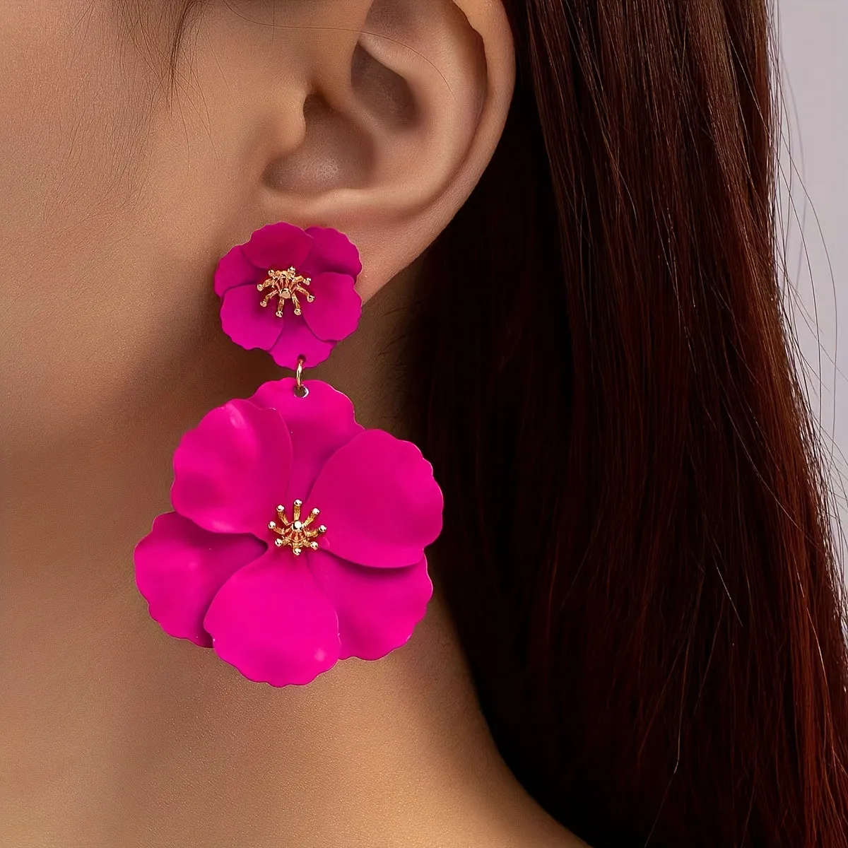 Flower Dangle Earrings Boho Layered Floral Petal Drop Earrings Statement Stud Earring For Women Girls Shiny Beautiful For Party