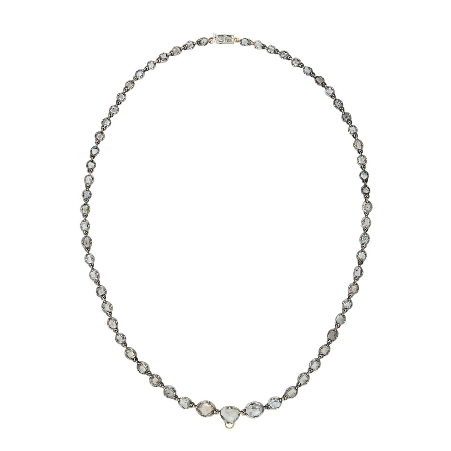 Georgian 15kt/Sterling Rose Cut   Table Cut Diamond Riviere Necklace 5ctw