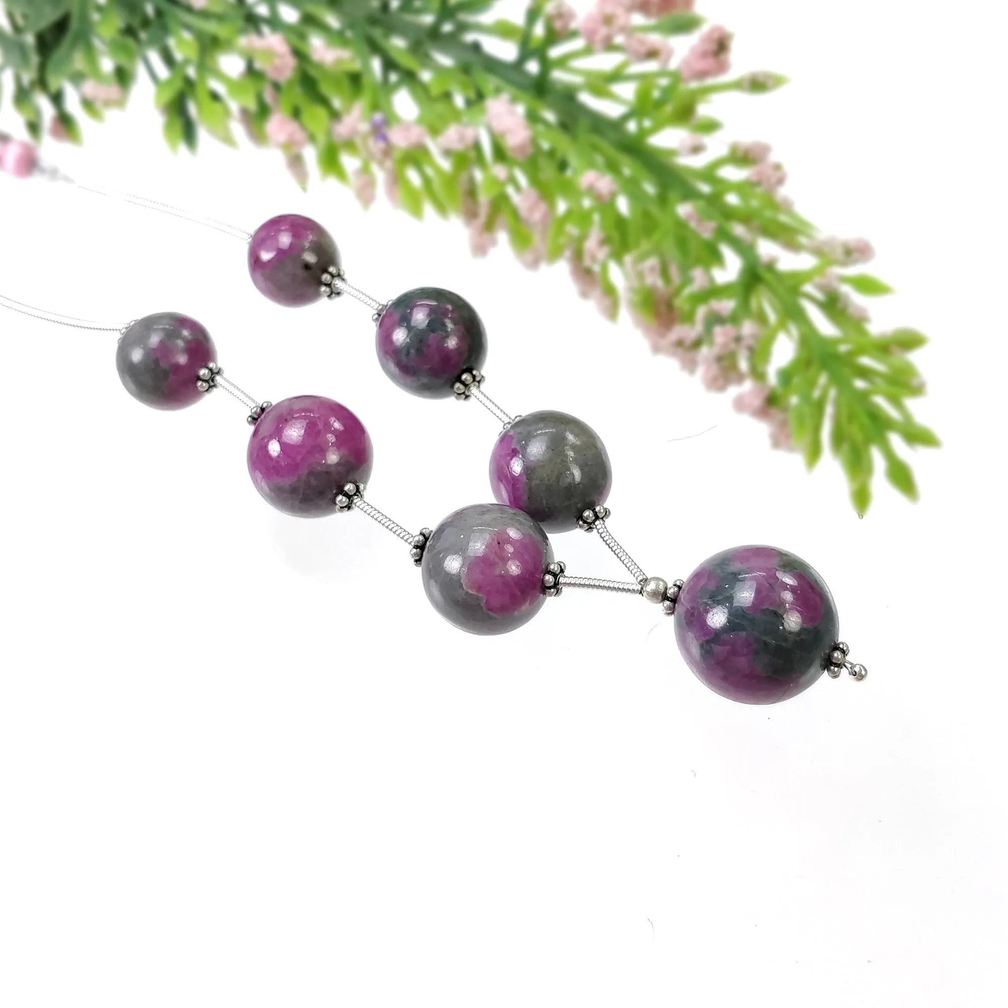 Global RUBY Gemstone Loose Beads : 130.45cts Natural Untreated Unheated Bi-Color Zoisite Ruby Balls 10.5mm - 15.5mm