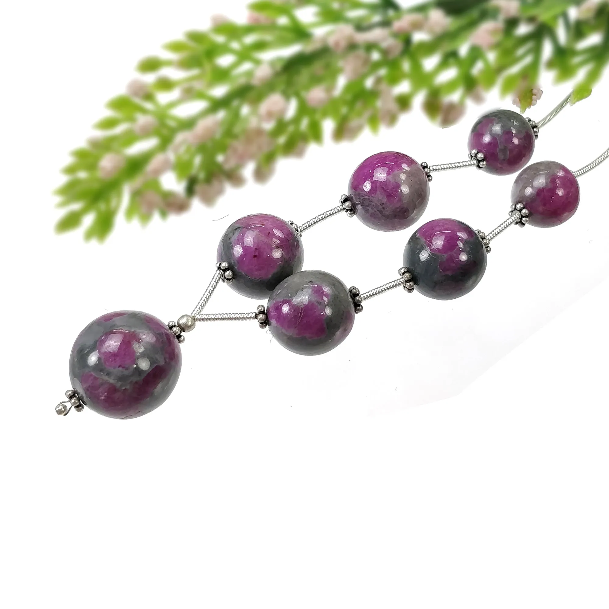 Global RUBY Gemstone Loose Beads : 130.45cts Natural Untreated Unheated Bi-Color Zoisite Ruby Balls 10.5mm - 15.5mm