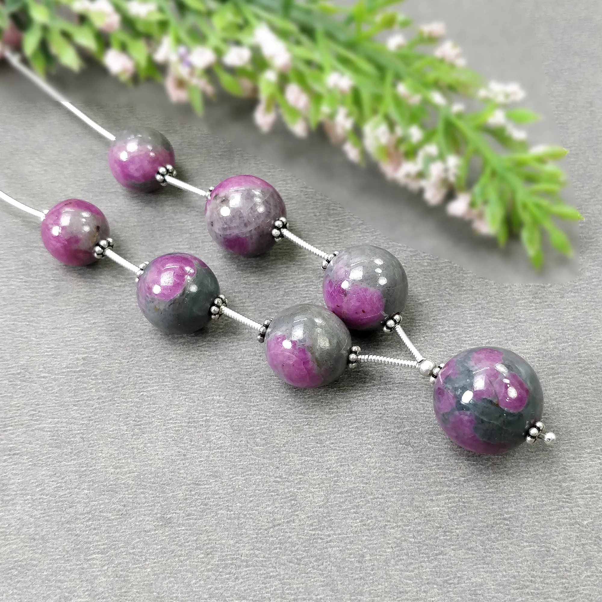 Global RUBY Gemstone Loose Beads : 130.45cts Natural Untreated Unheated Bi-Color Zoisite Ruby Balls 10.5mm - 15.5mm