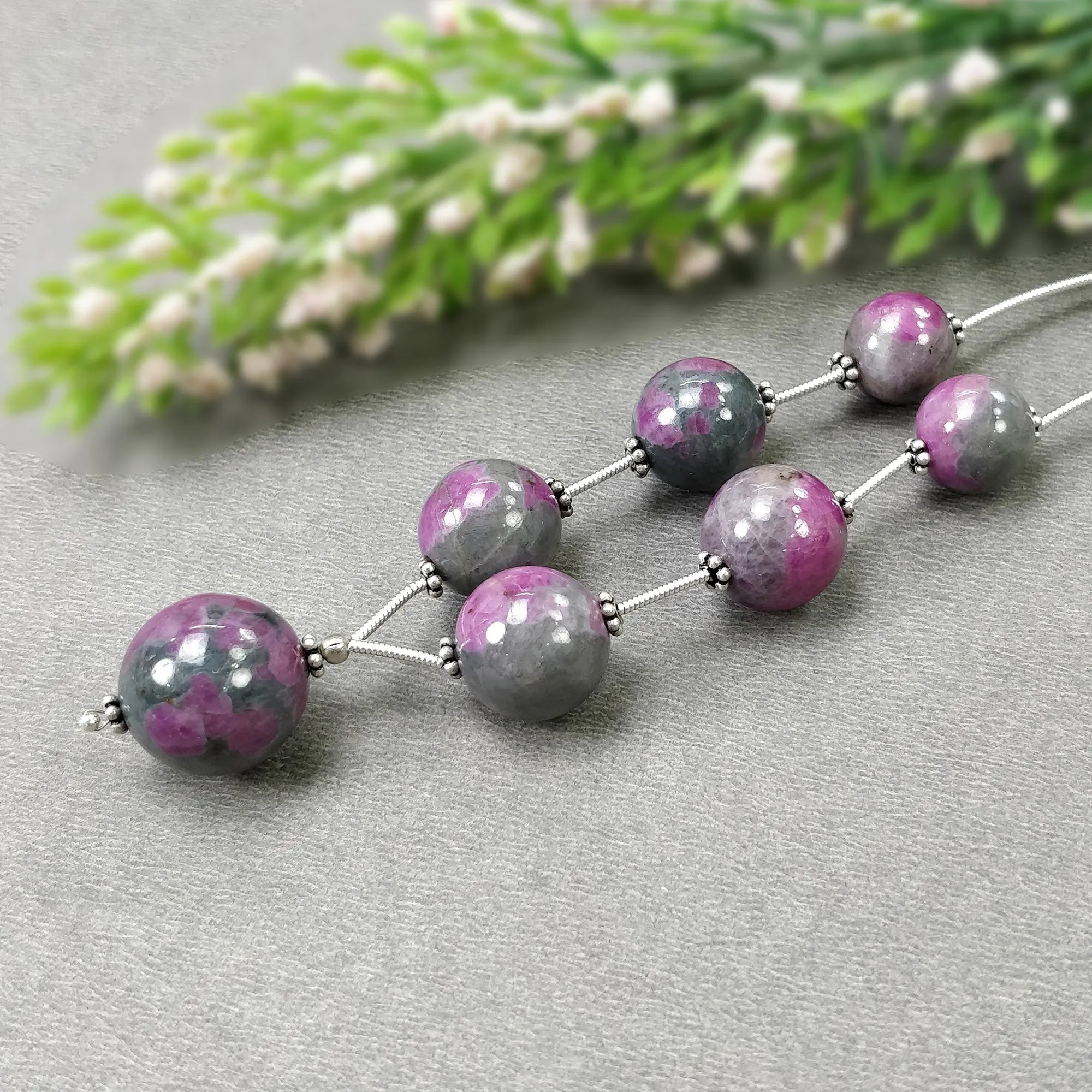 Global RUBY Gemstone Loose Beads : 130.45cts Natural Untreated Unheated Bi-Color Zoisite Ruby Balls 10.5mm - 15.5mm