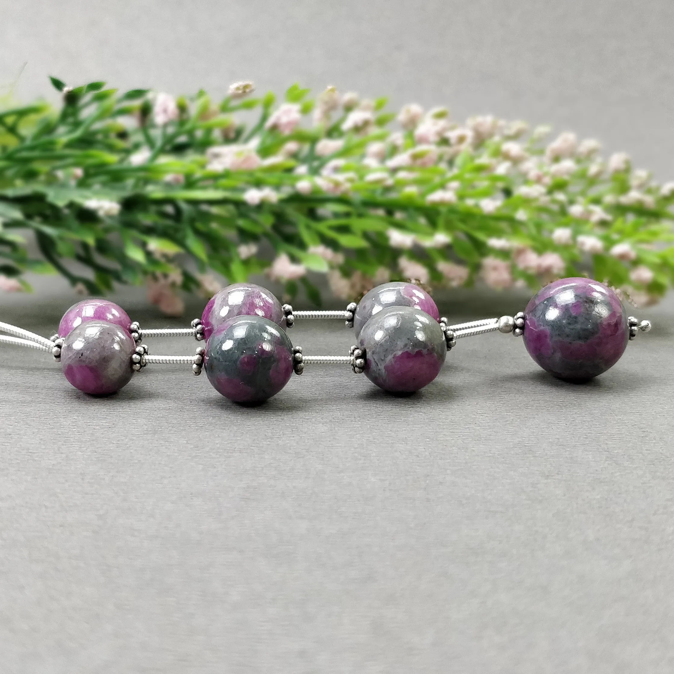 Global RUBY Gemstone Loose Beads : 130.45cts Natural Untreated Unheated Bi-Color Zoisite Ruby Balls 10.5mm - 15.5mm