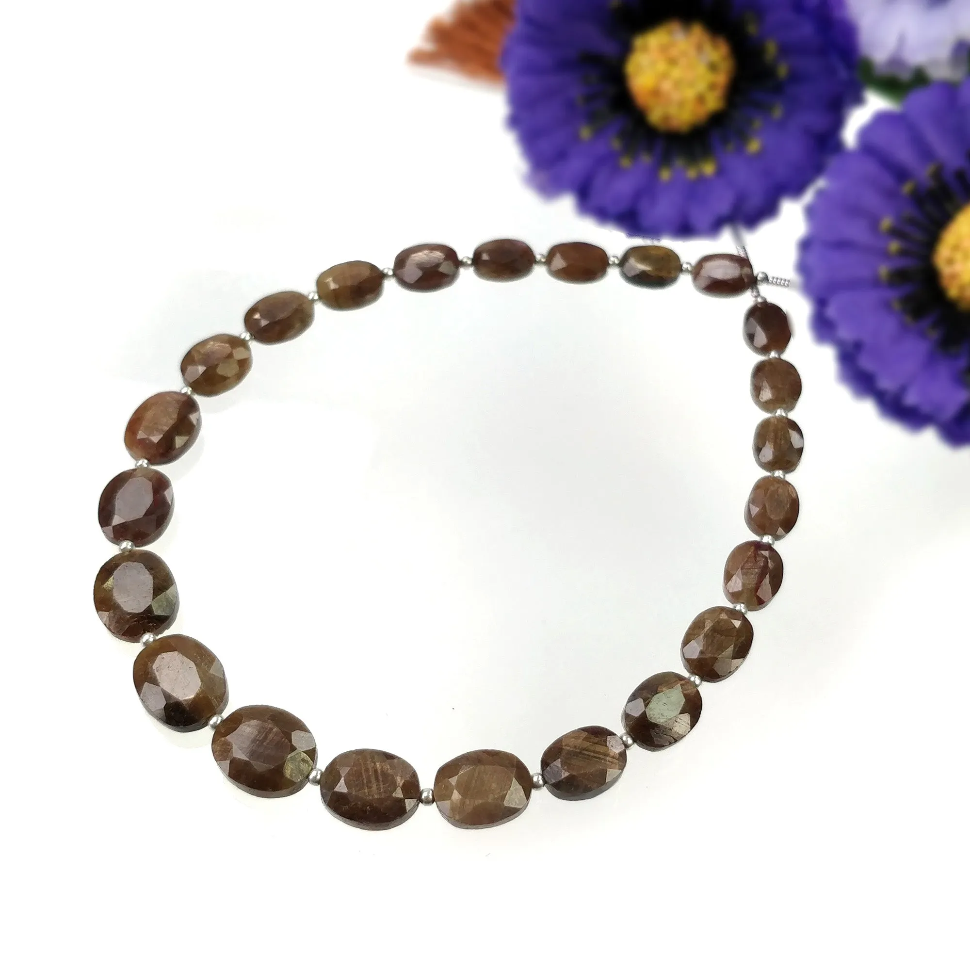 GoldenBrown CHOCOLATE Sapphire Gemstone Normal Cut Loose Beads : 56.00cts Natural Unheated Oval Faceted Beads 7*5.5mm - 10.5*8.5mm 9"