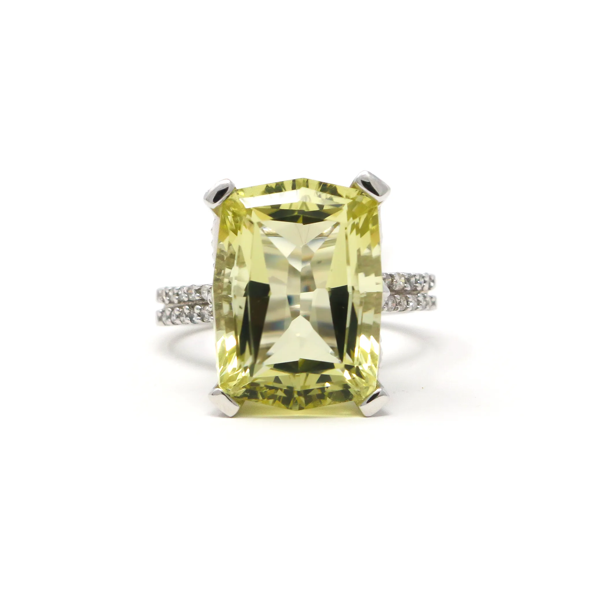 Grandeur Yellow Topaz Diamond Ring in 14K White Gold