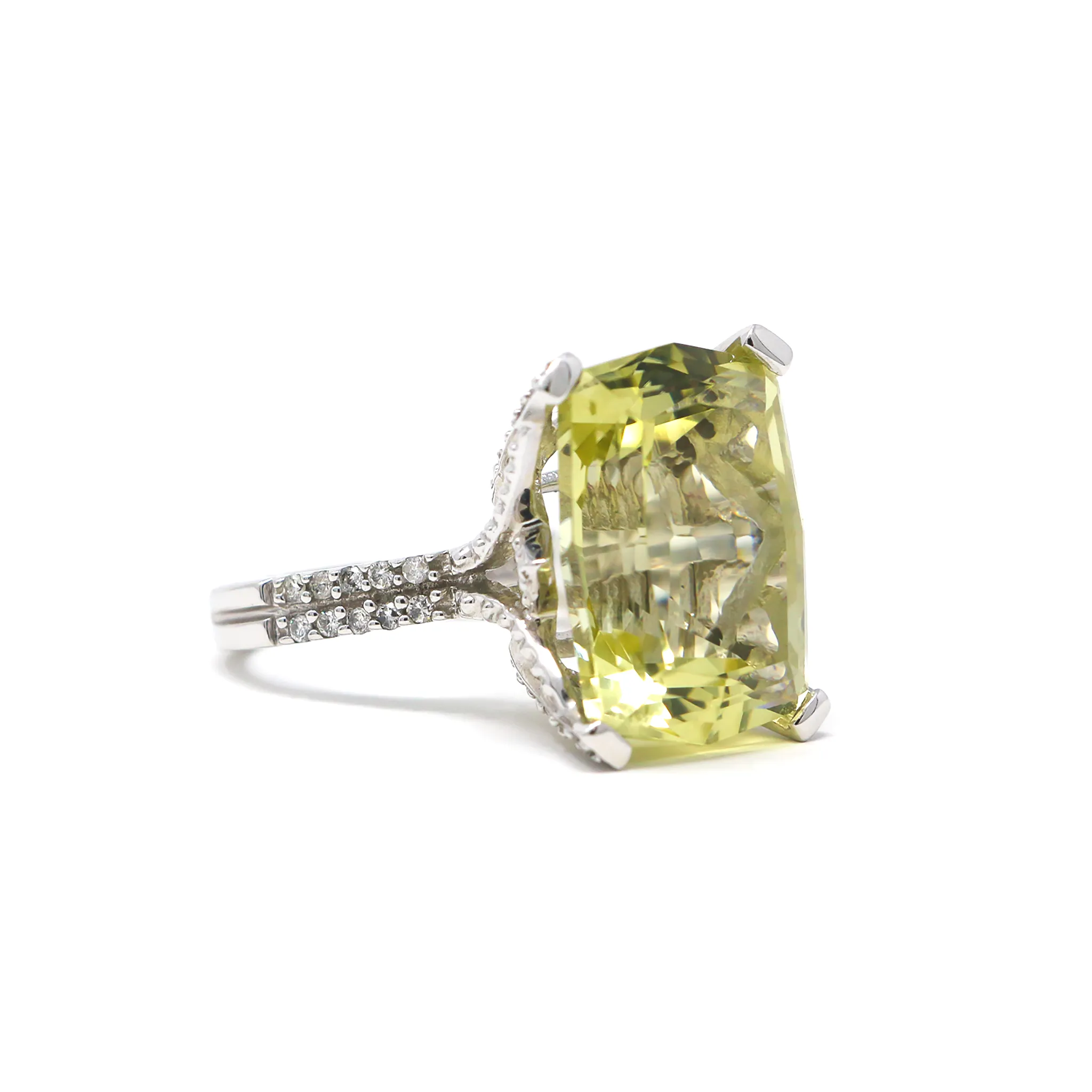 Grandeur Yellow Topaz Diamond Ring in 14K White Gold