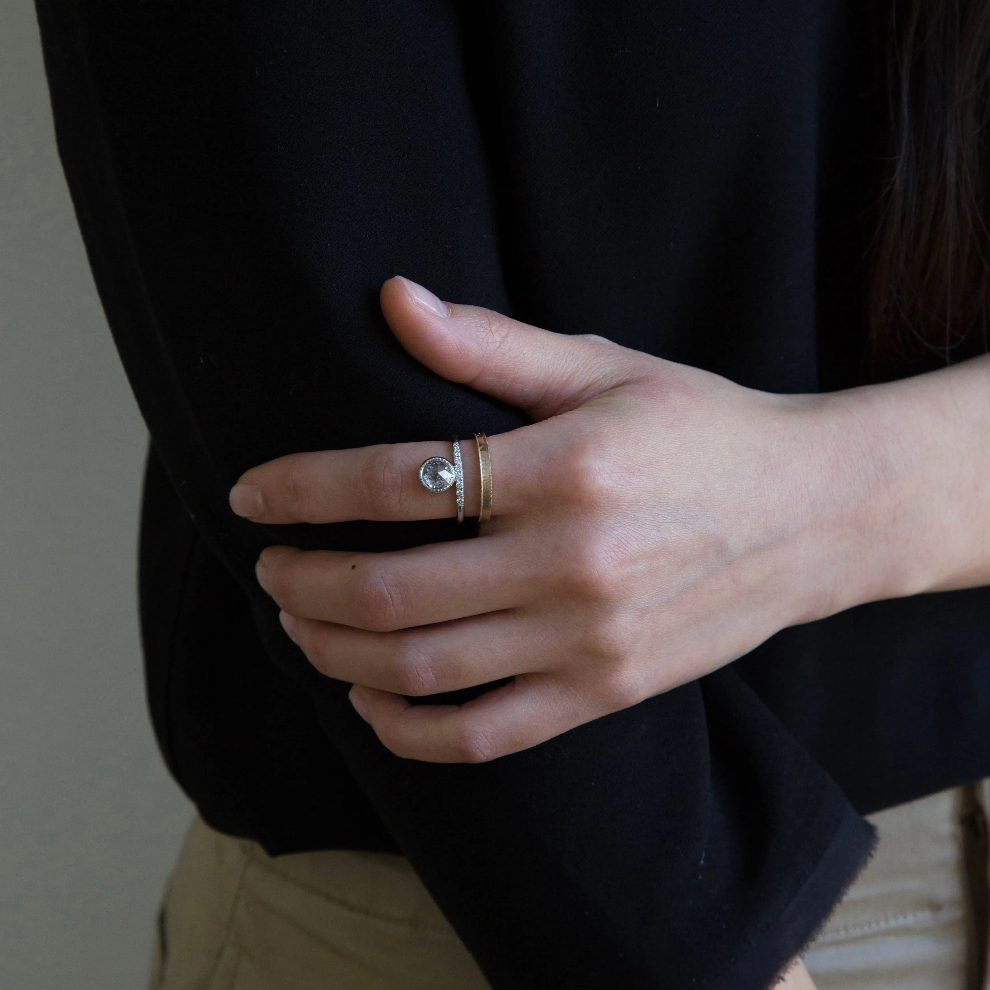 Gray Diamond Luna Ring (OOAK)