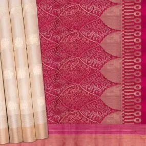 Handwoven Off-white with Pink Soft Silk Saree - 2103T010340DSC