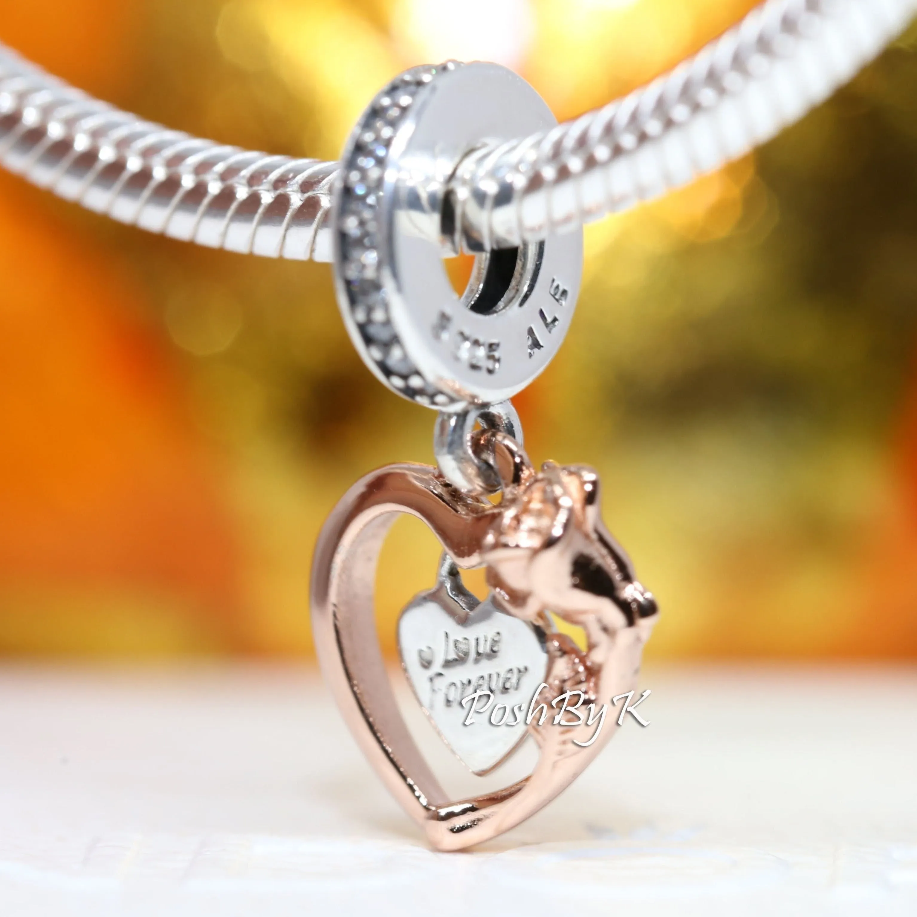 Heart & Rose Flower Dangle Charm 789290C01