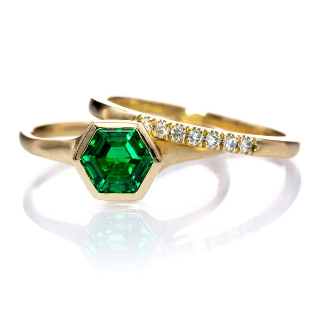 Hexagon Cut Lab Created Emerald Gemstone