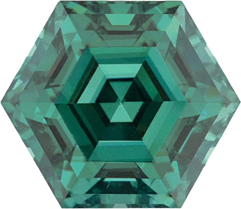 Hexagon Step Cut Green Moissanite Gemstone