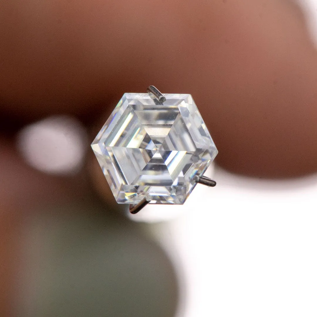 Hexagon Step Cut White Moissanite Gemstone