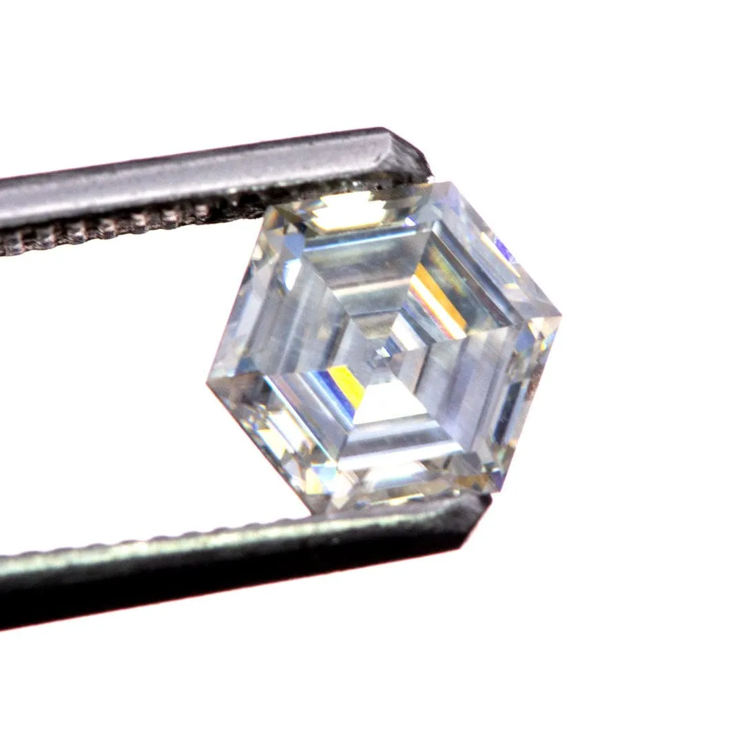 Hexagon Step Cut White Moissanite Gemstone