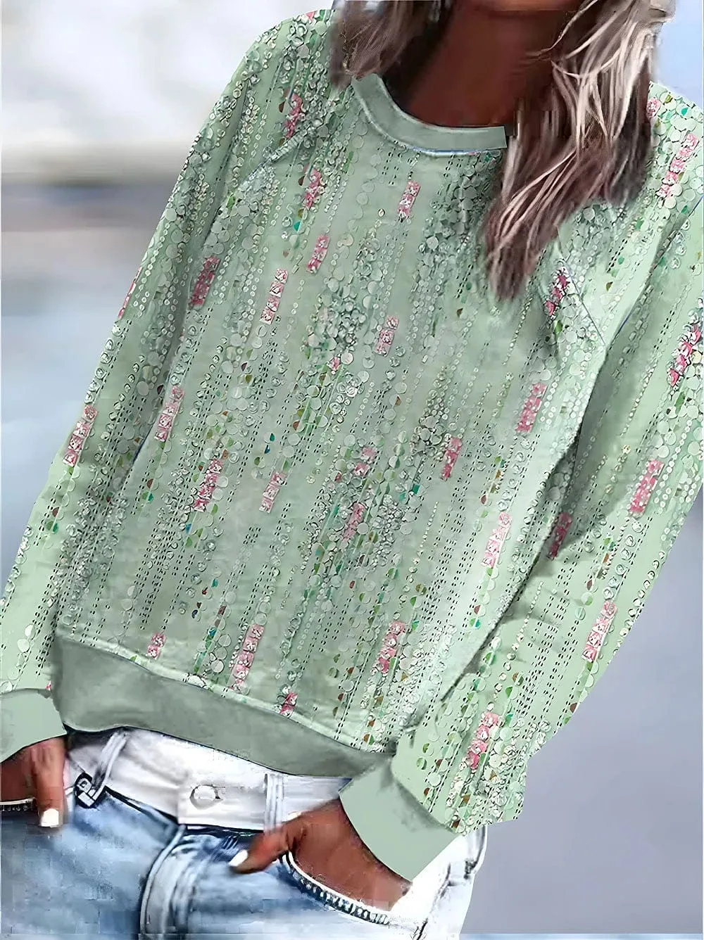 Holiday Floral Print Long Sleeve Women's T-shirt