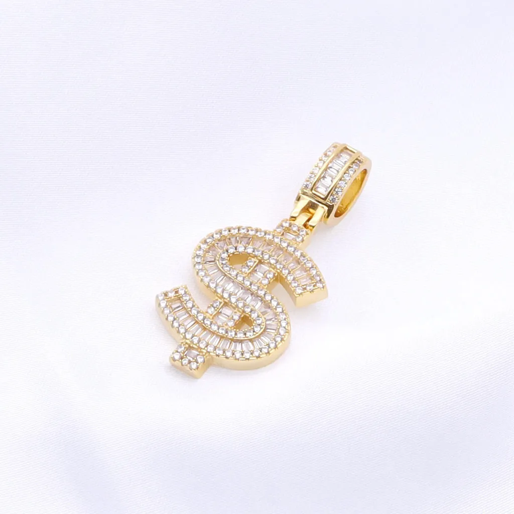 Iced Out Dollar Sign Pendant - Gold