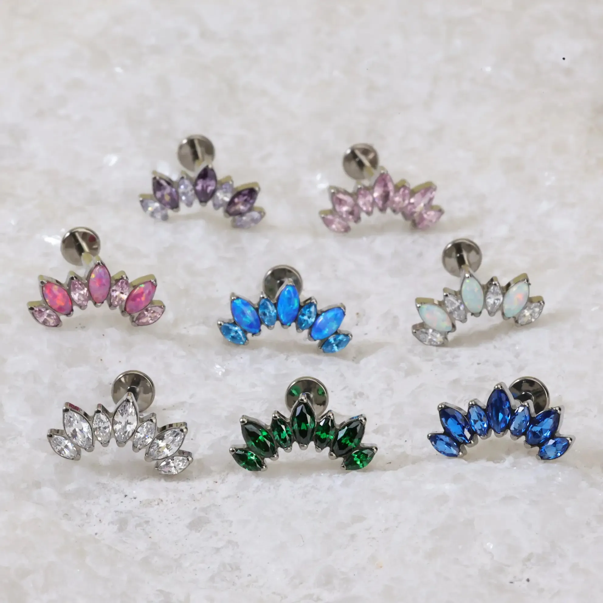 Implant Grade Titanium 7-Petal Opal Crown Flat Back EARRING