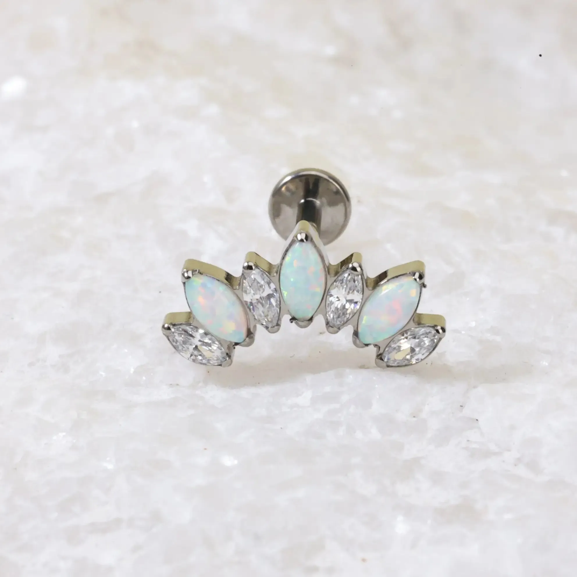 Implant Grade Titanium 7-Petal Opal Crown Flat Back EARRING