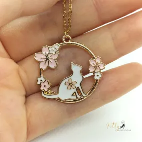 Jasmines and Orchids Cat Necklace - Enameled - Adjustable Length