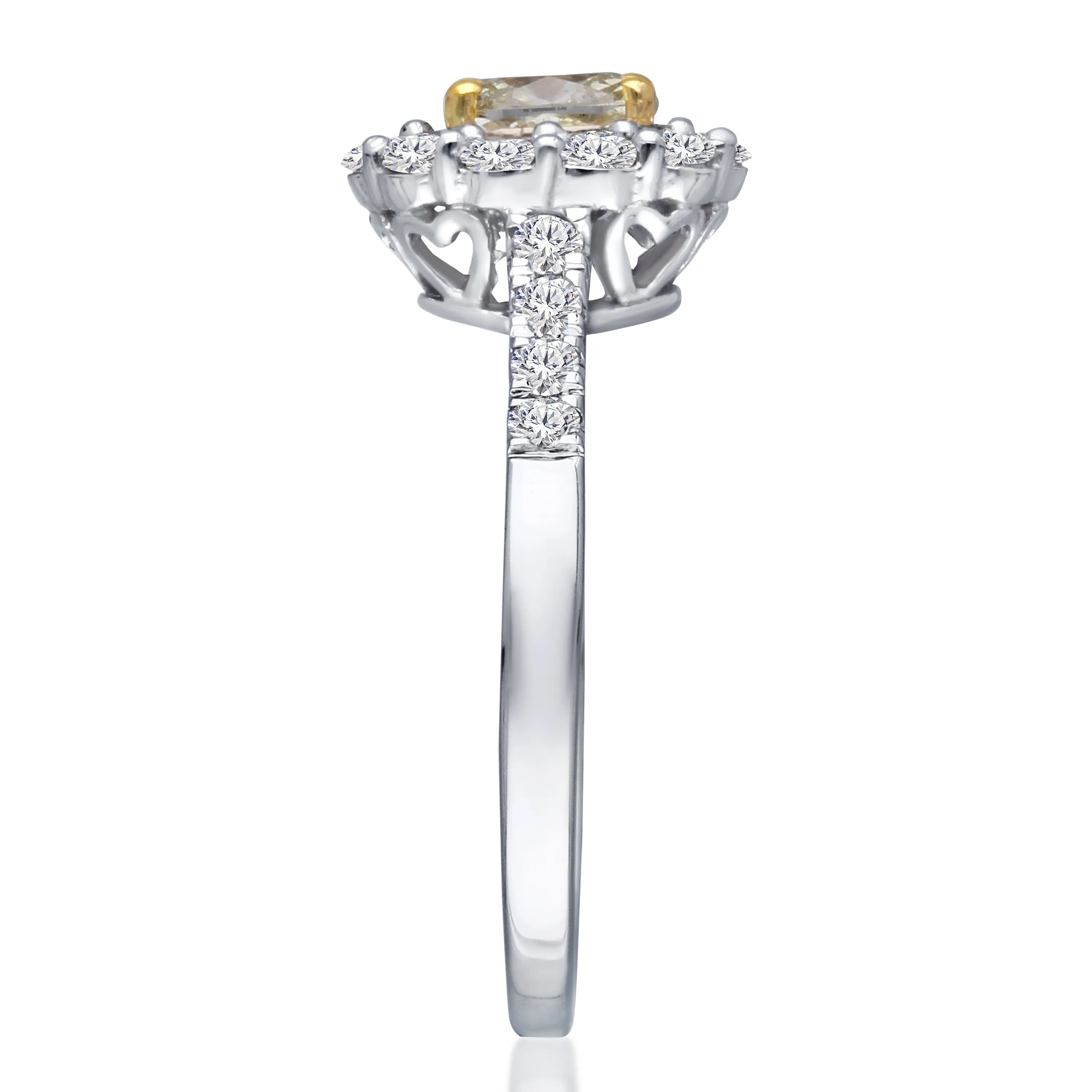 Kallati Eternal Oval Halo Yellow Diamond Engagement Ring in 14K White Gold