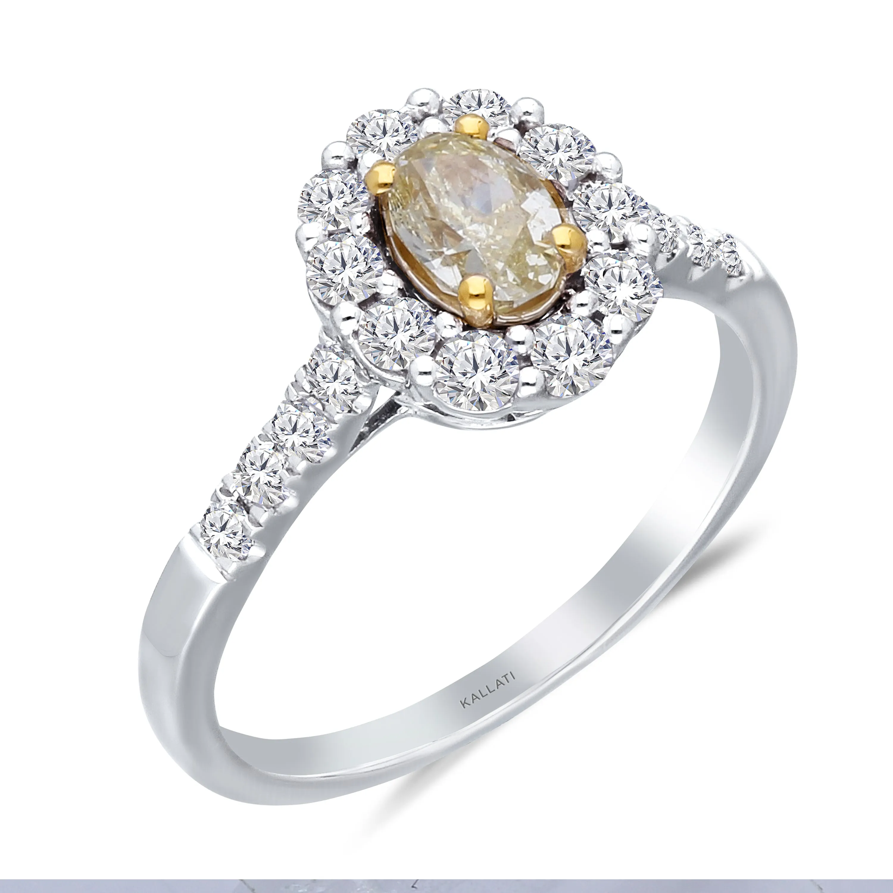 Kallati Eternal Oval Halo Yellow Diamond Engagement Ring in 14K White Gold