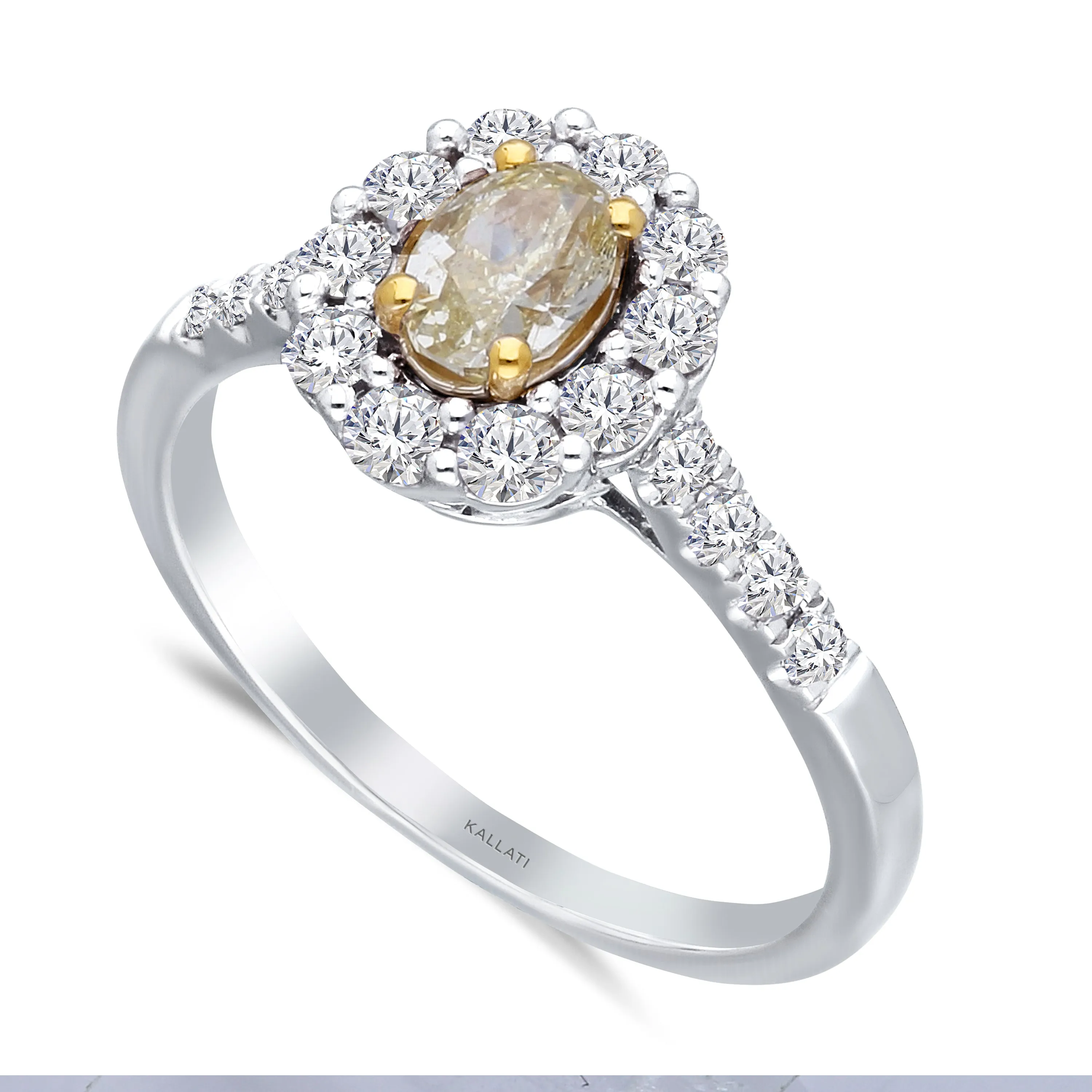 Kallati Eternal Oval Halo Yellow Diamond Engagement Ring in 14K White Gold