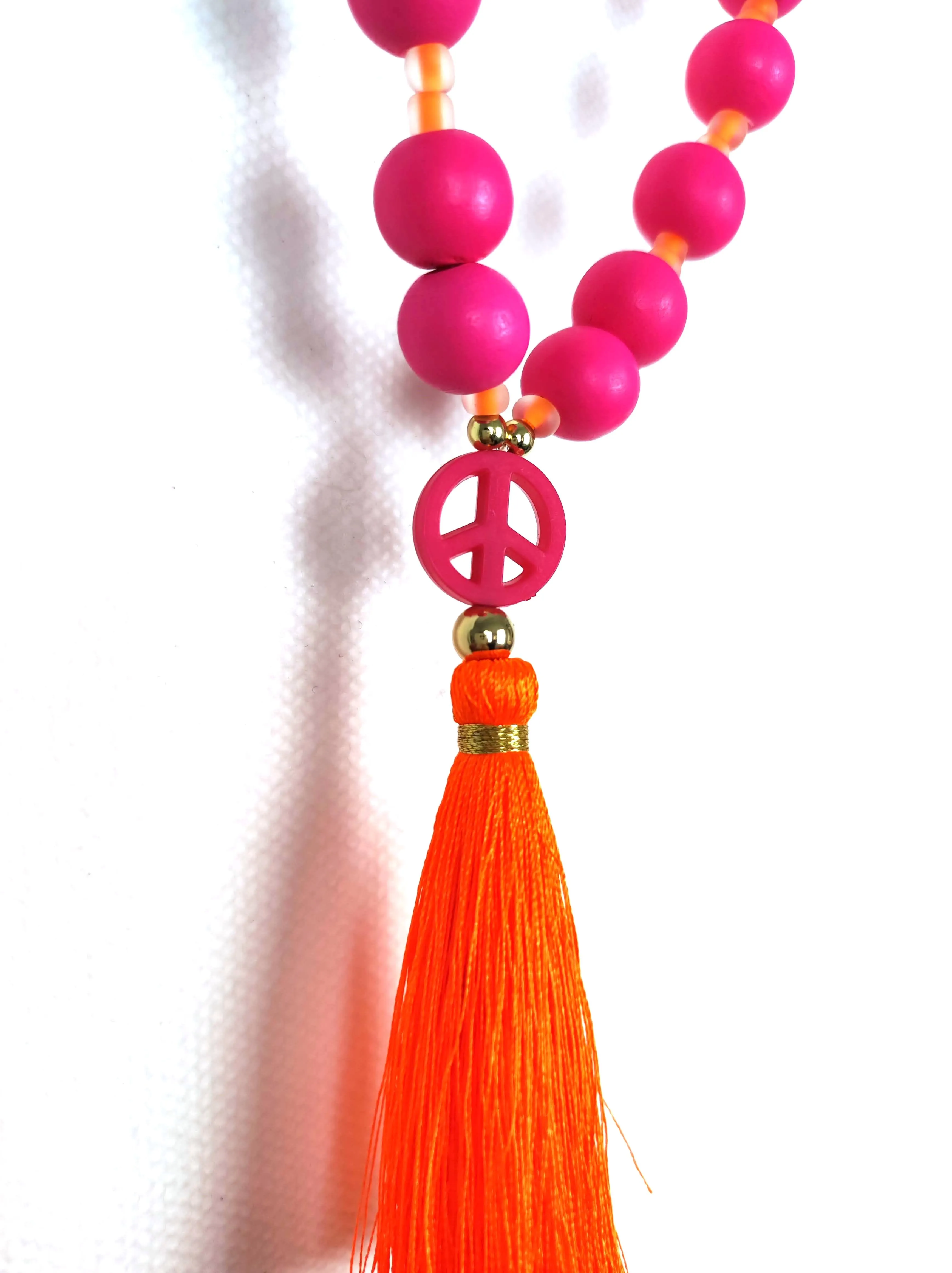 KETTE HOLZPERLEN PINK ORANGE TASSLE & PEACE