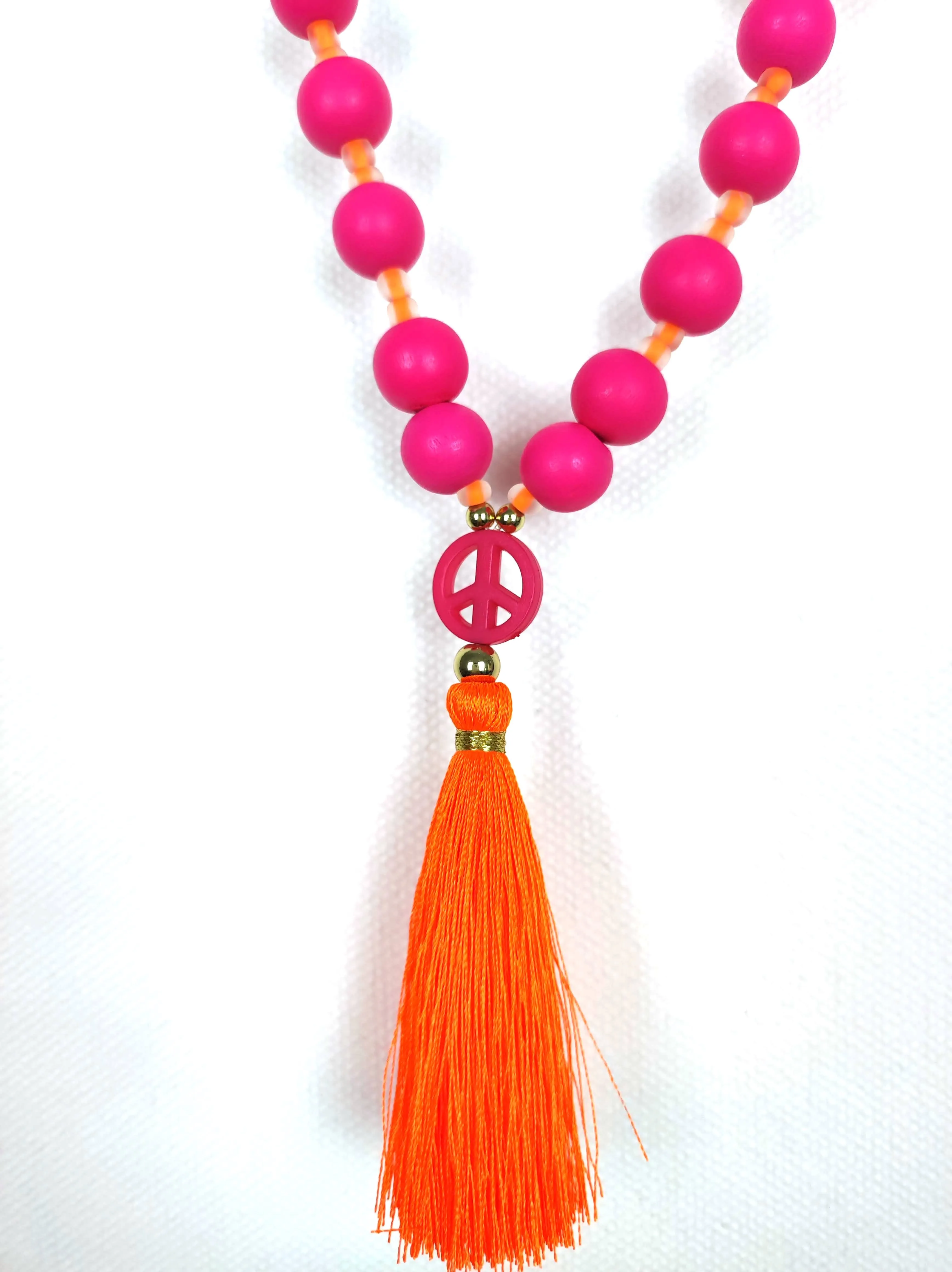 KETTE HOLZPERLEN PINK ORANGE TASSLE & PEACE