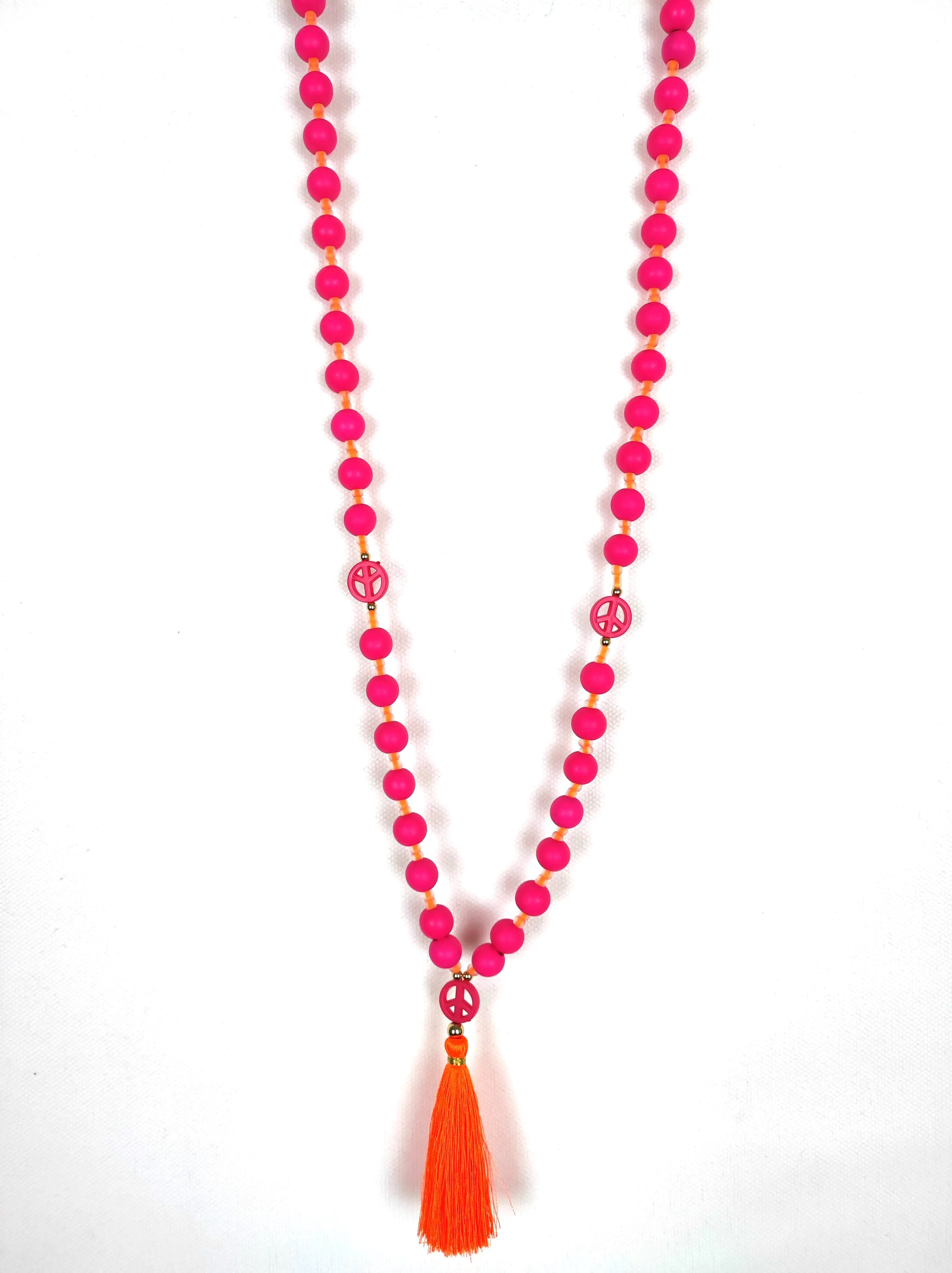 KETTE HOLZPERLEN PINK ORANGE TASSLE & PEACE