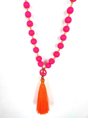 KETTE HOLZPERLEN PINK ORANGE TASSLE & PEACE