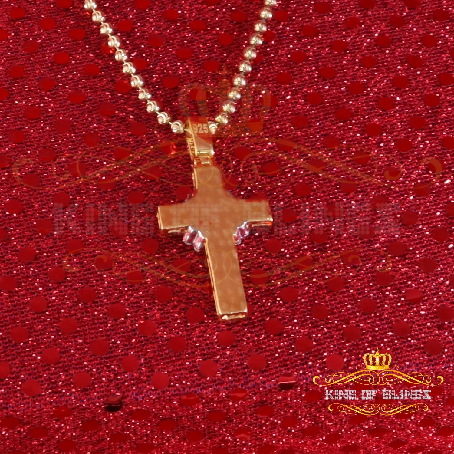 King Of Bling's 925 Sterling Yellow Silver 2.00ct VVS D Clr.Moissanite Cross Pendant Men/ Women.