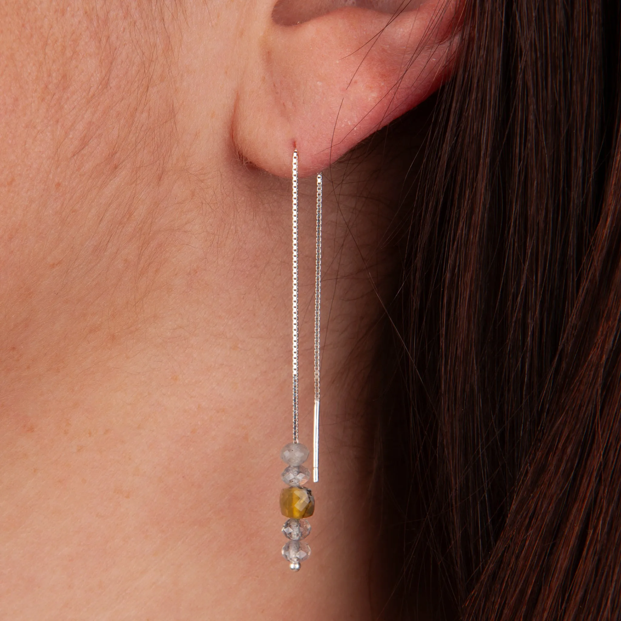 Labradorite & Yellow Opal Threader Earrings