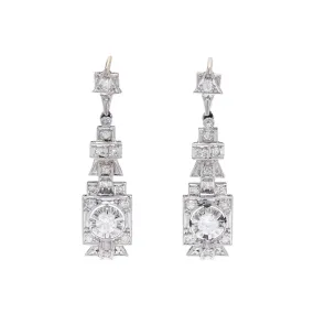 Late Art Deco Platinum 1.35ctw Diamond Drop Earrings