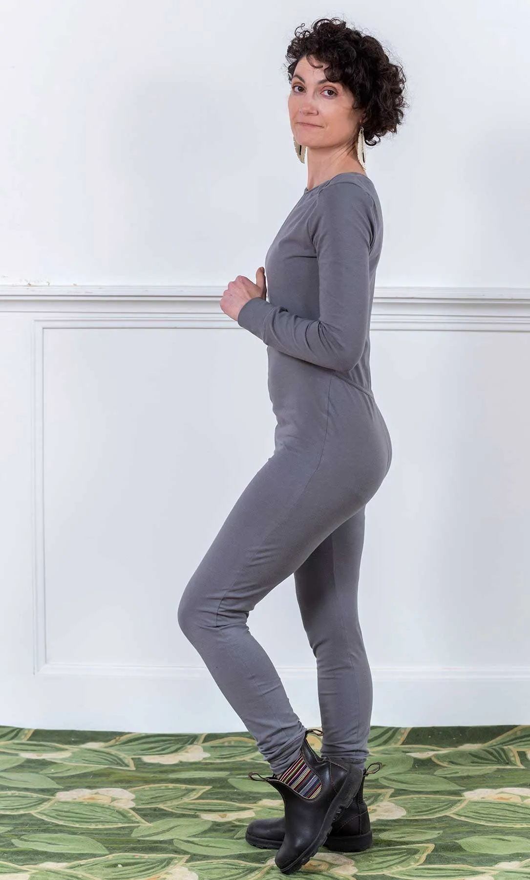 Light Gray Brushed Cotton Modal Long Sleeve Women's Union Suit | MoonEaze™