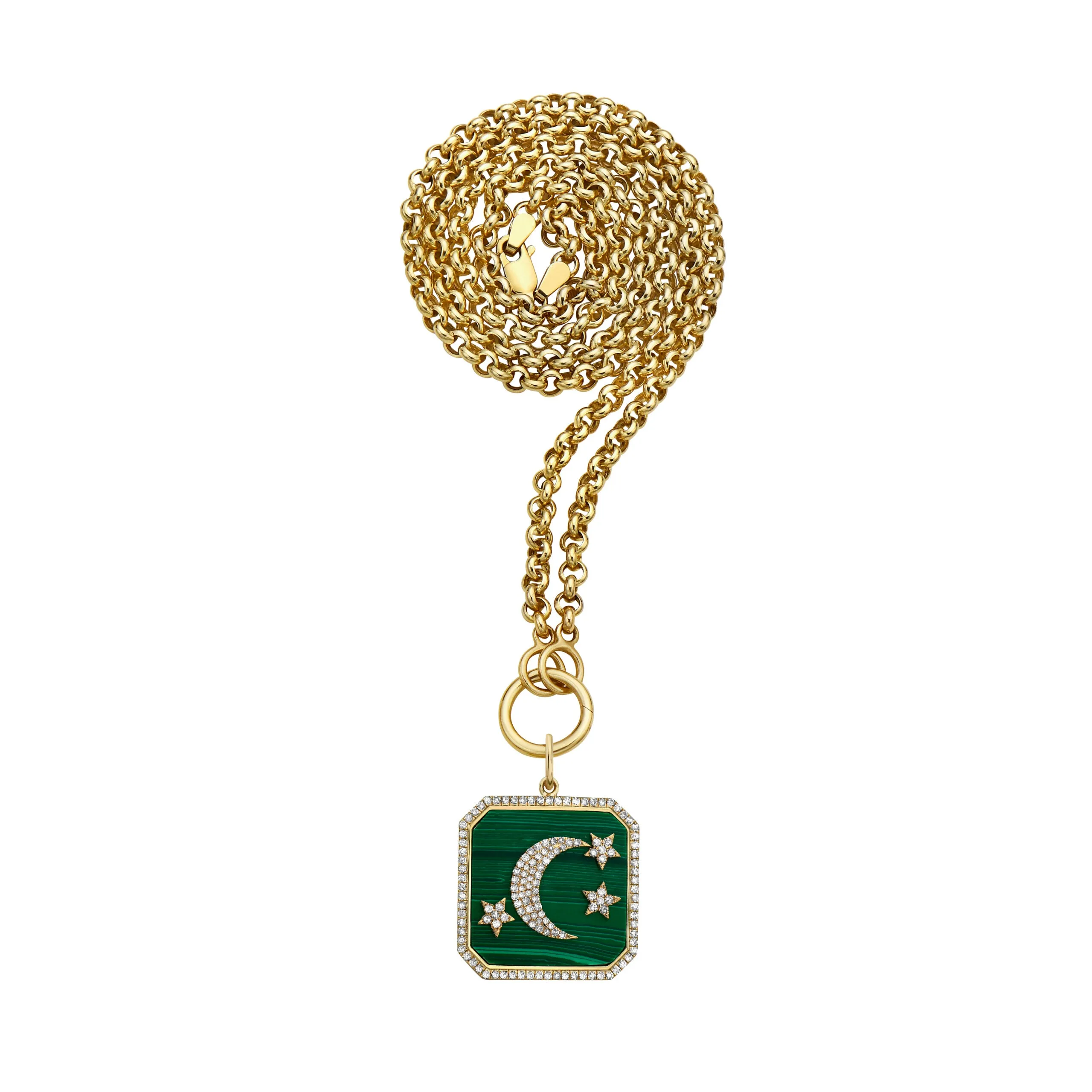 Lionheart -  Ayla Malachite Moon and Stars Charm with Diamonds, Yellow Gold