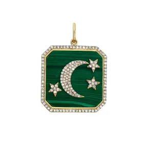 Lionheart -  Ayla Malachite Moon and Stars Charm with Diamonds, Yellow Gold