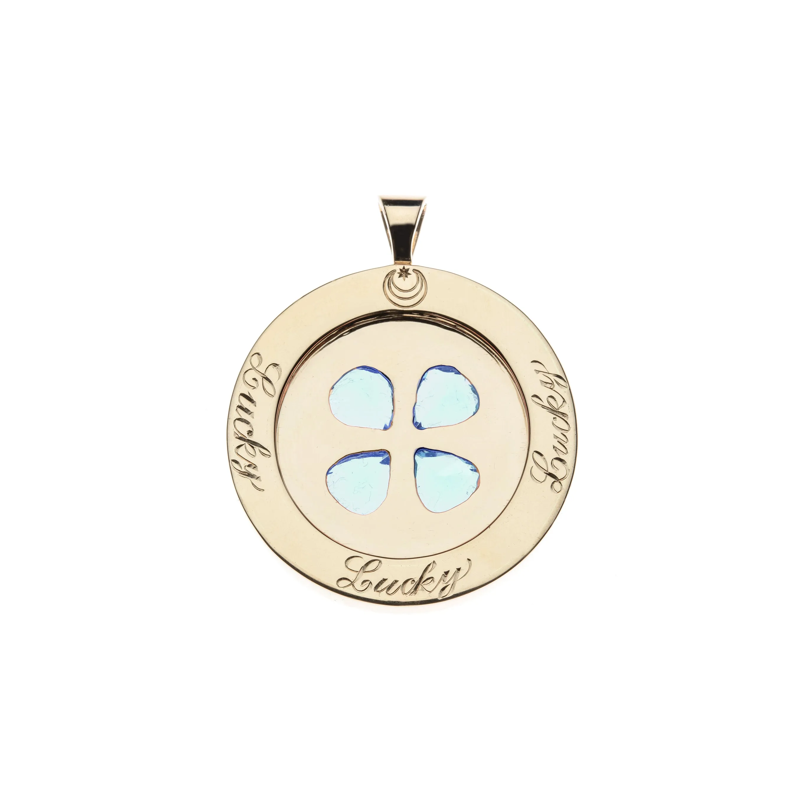 LUCKY 14k Blue Topaz Coin Pendant