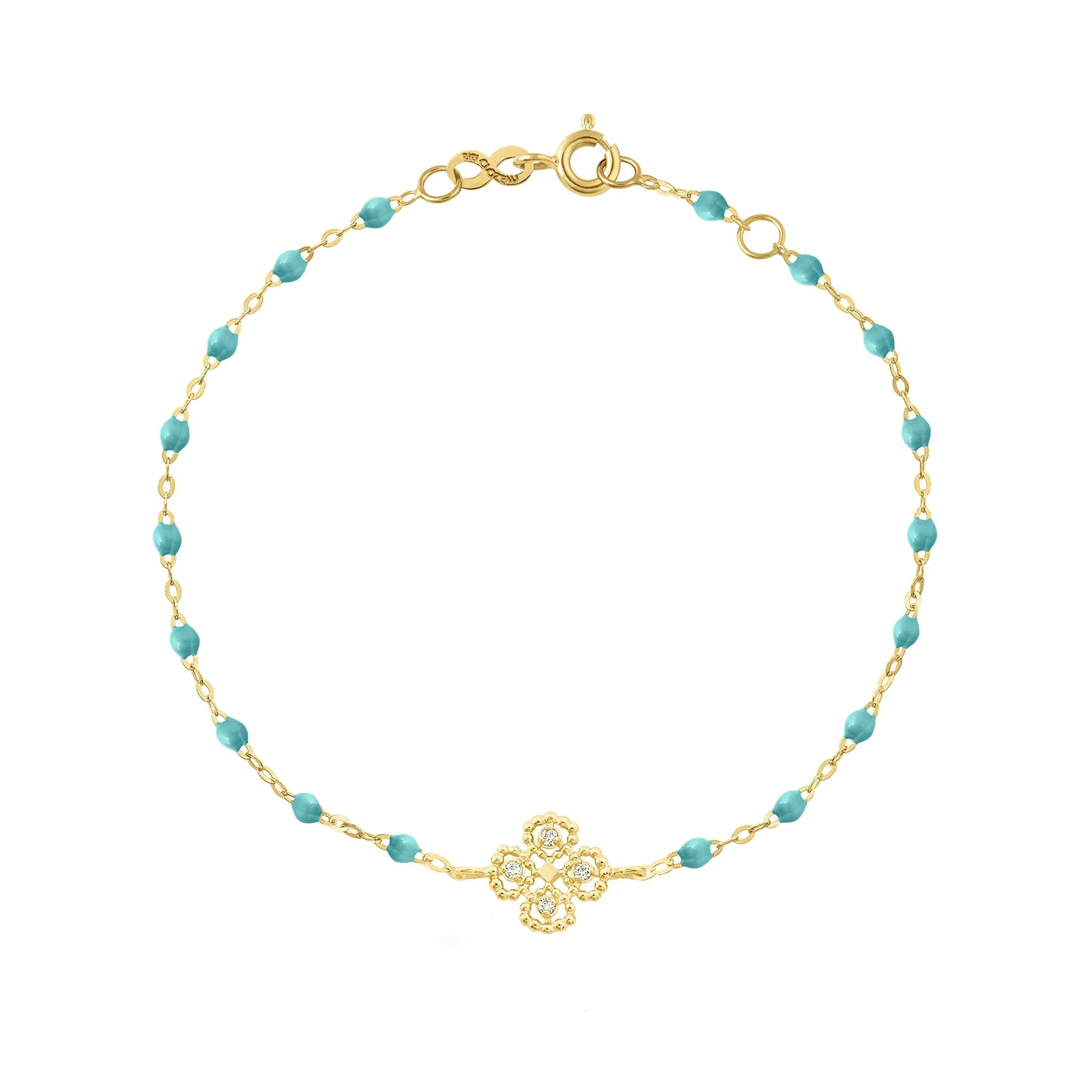 Lucky Clover Classic Gigi Turquoise Green diamond Bracelet, Yellow Gold, 6.7"