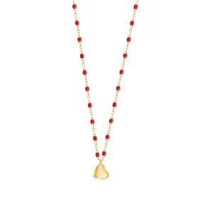 Lucky Heart Mini Gigi Poppy necklace, Yellow Gold, 15.7"