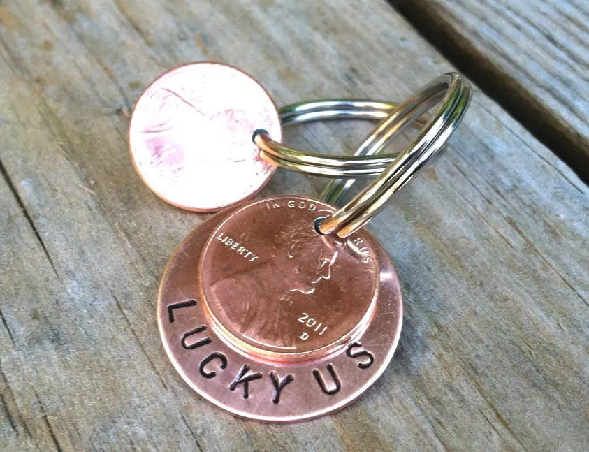 Lucky Penny Keychain, Valentine Gift,Lucky Us, Keychain, Penny Keychain, Custom Keychain, 2014 keychain, Mothers Day, fathers day gift