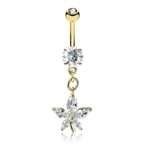 Marquise CZ Petal Flower Dangle Round CZ Prong Set 316L Surgical Steel WildKlass Belly Rings