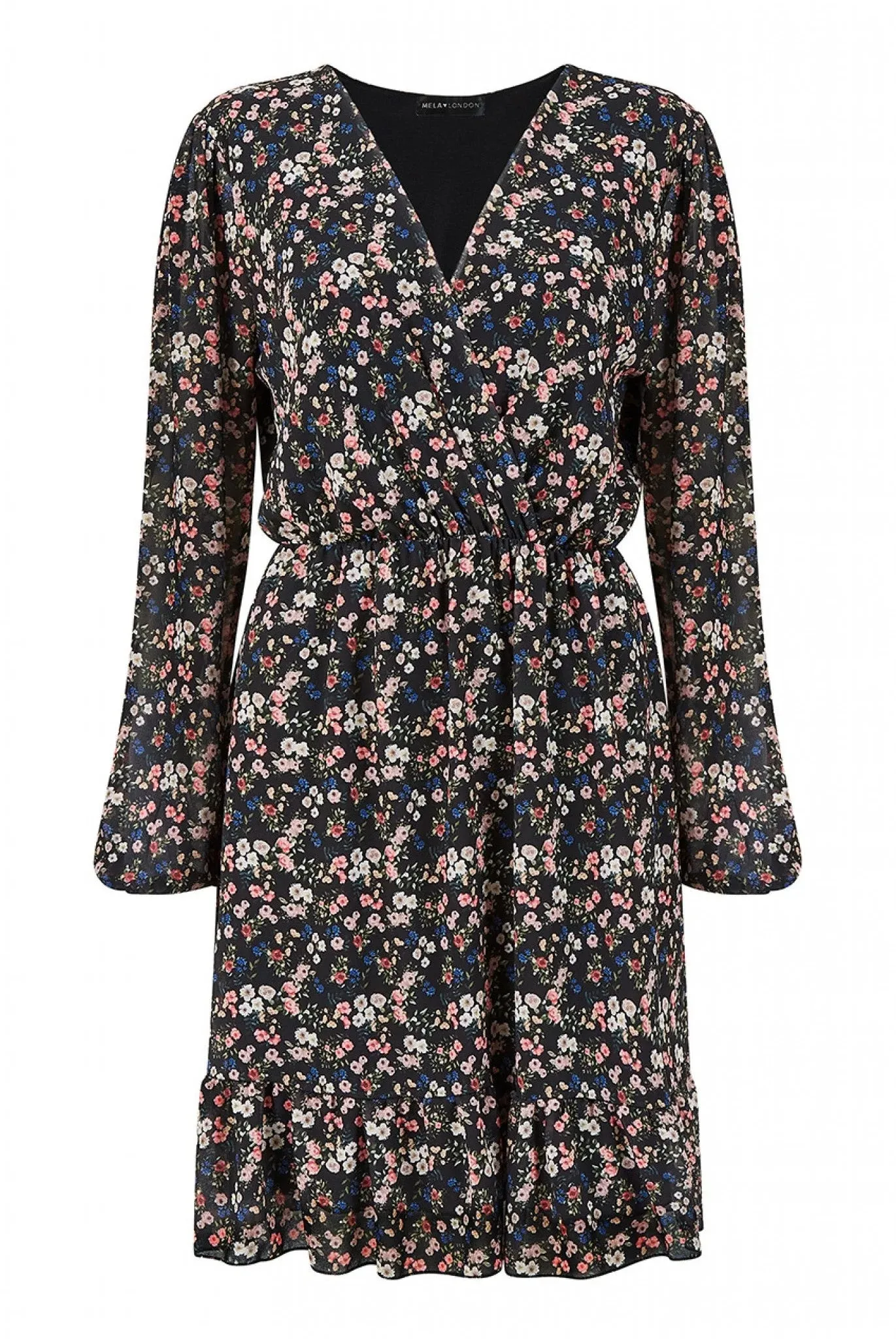 Mela London Ditsy Flower Print Wrap Layered Frill Dress