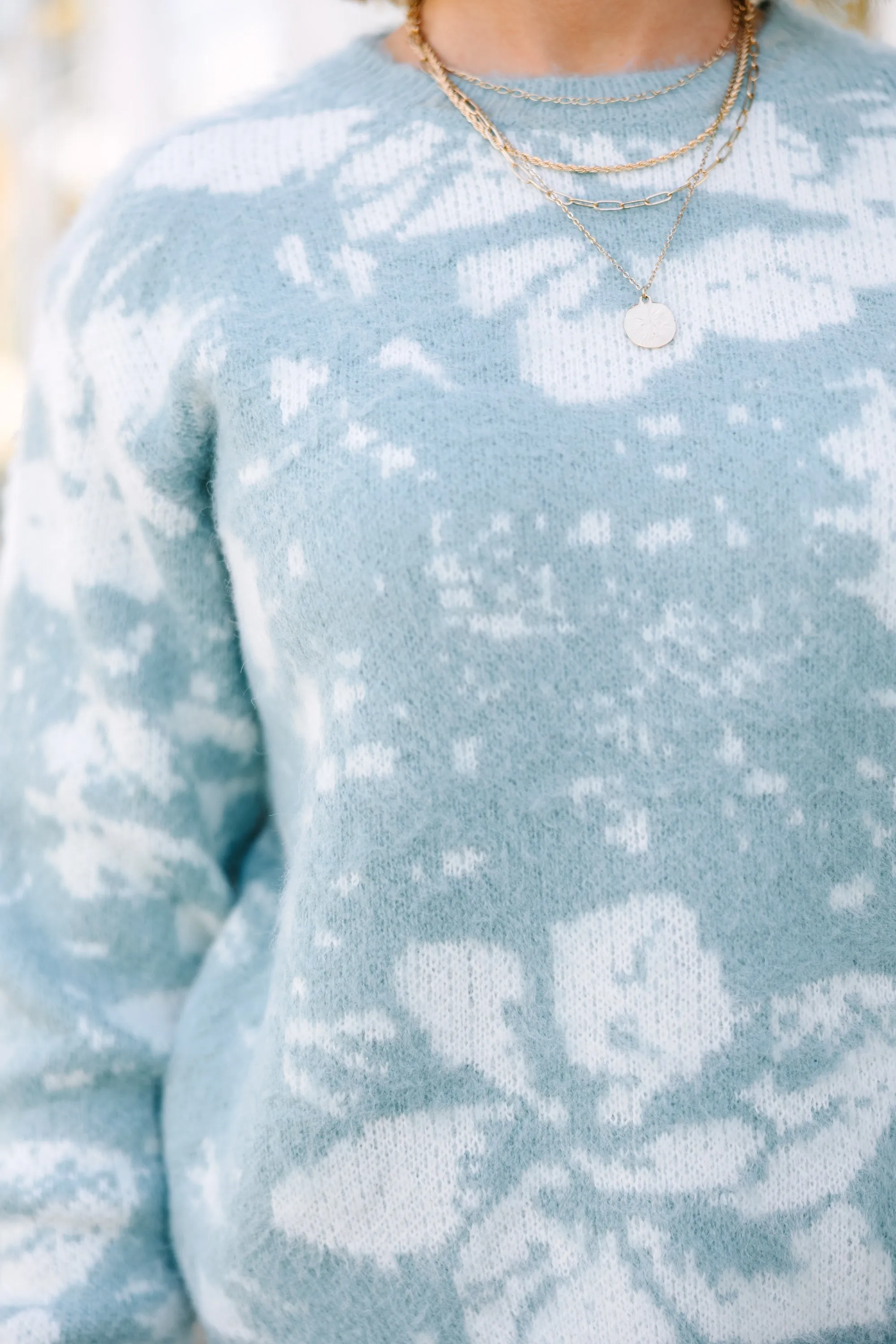 Need You More Light Blue Floral Sweater