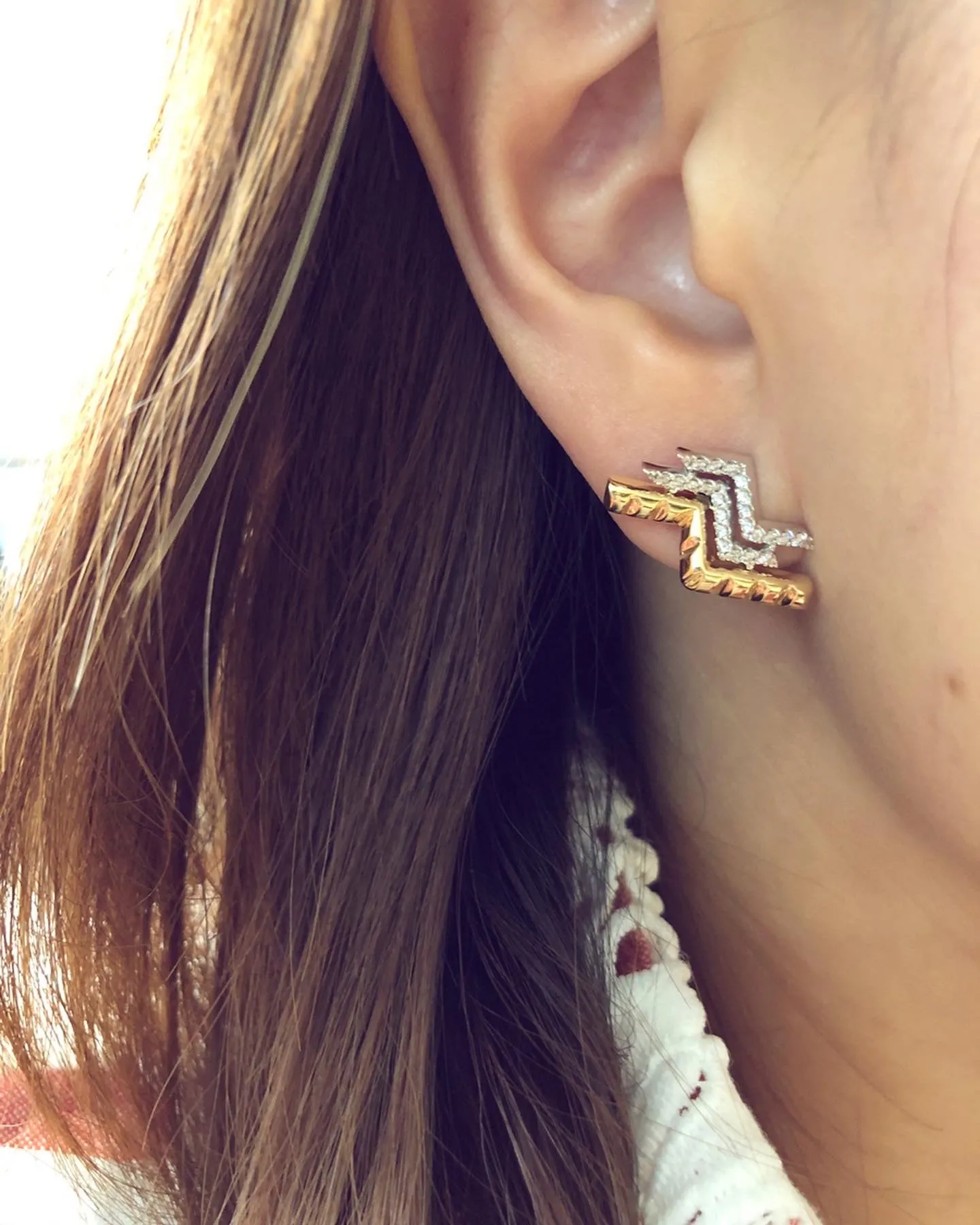 Origami Triple Ziggy Diamond Ear Jacket Earrings