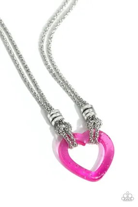 Paparazzi Lead with Your Heart Pink Necklace & Earring Set