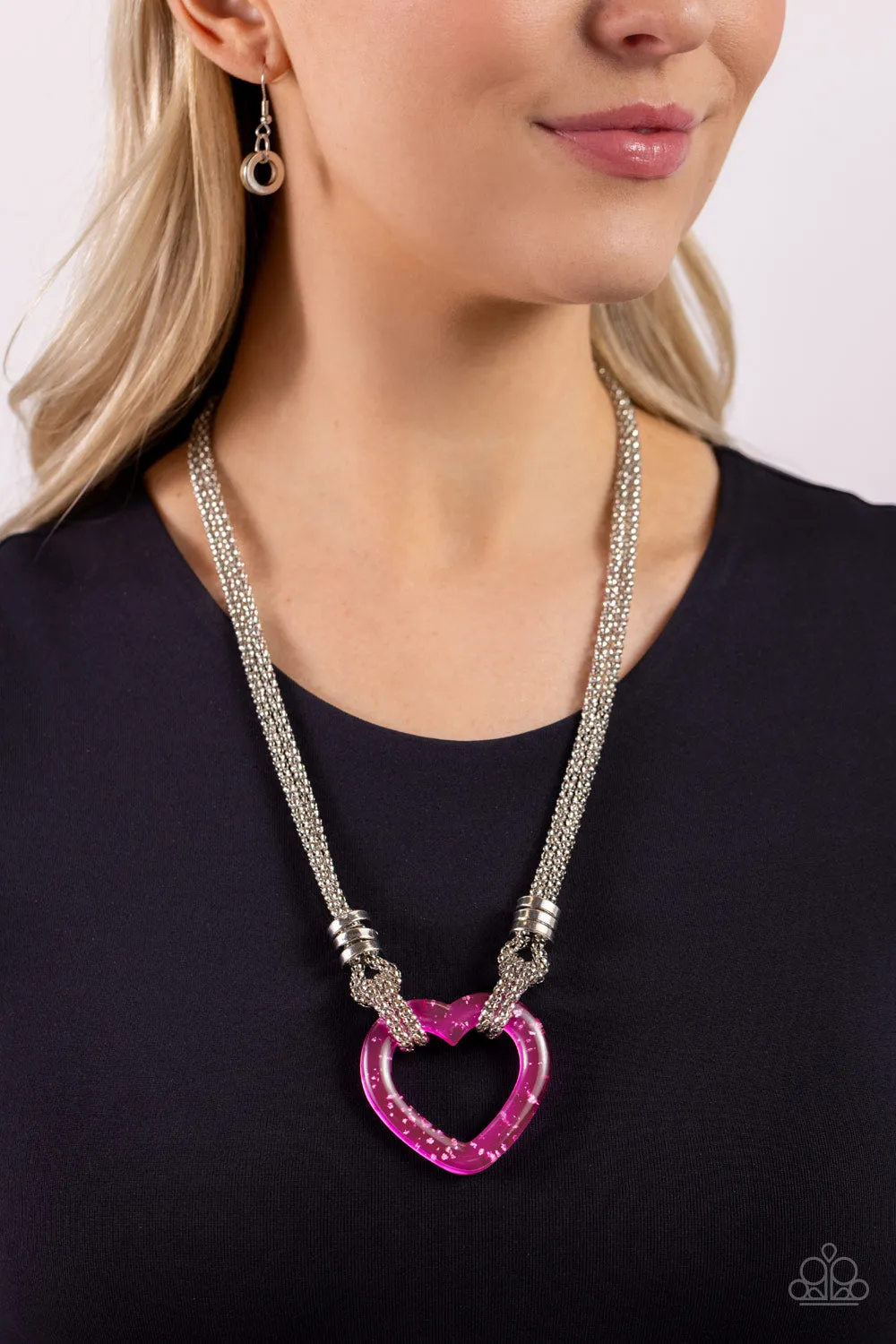 Paparazzi Lead with Your Heart Pink Necklace & Earring Set