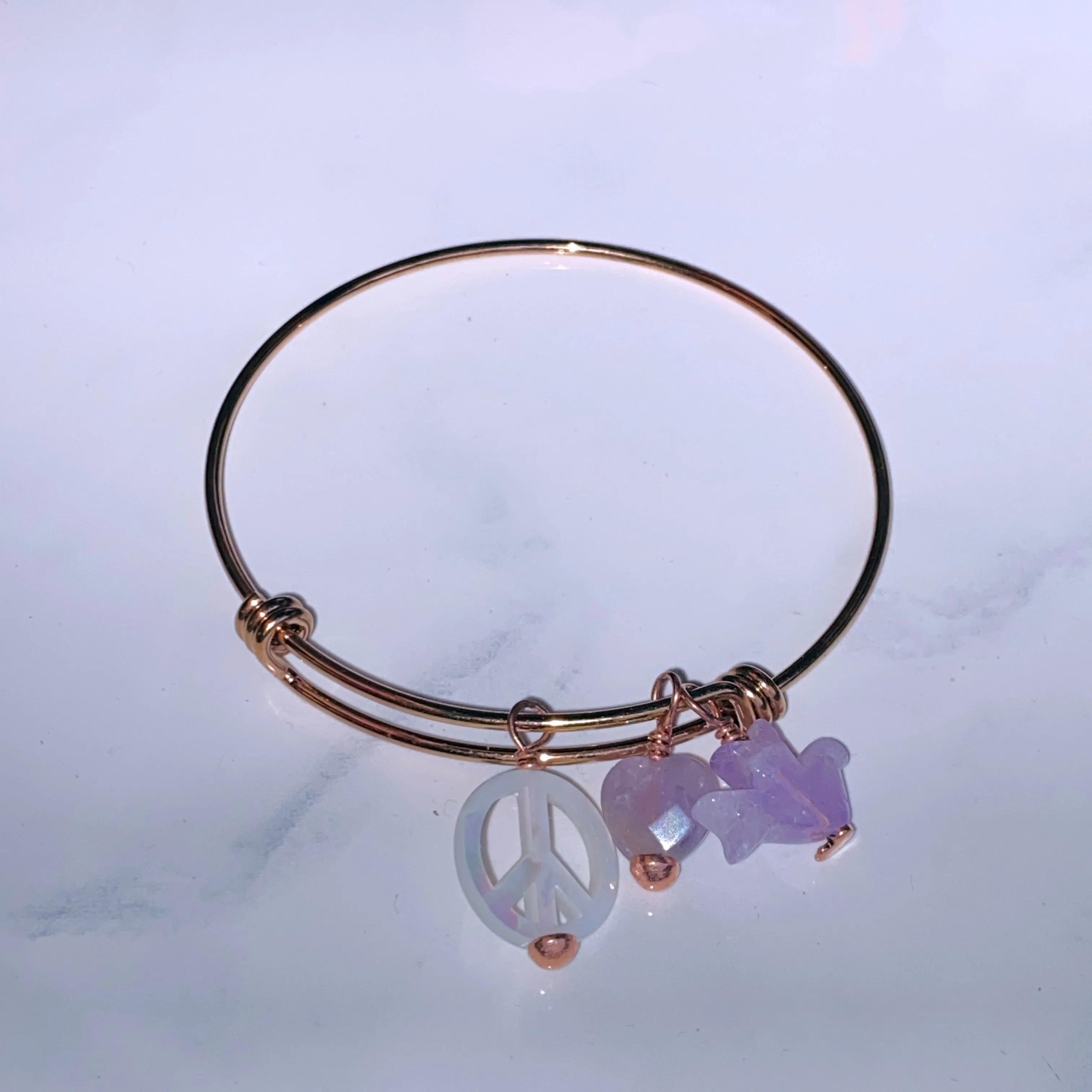 Peace and Love Amethyst gemstone Bangle Bracelet