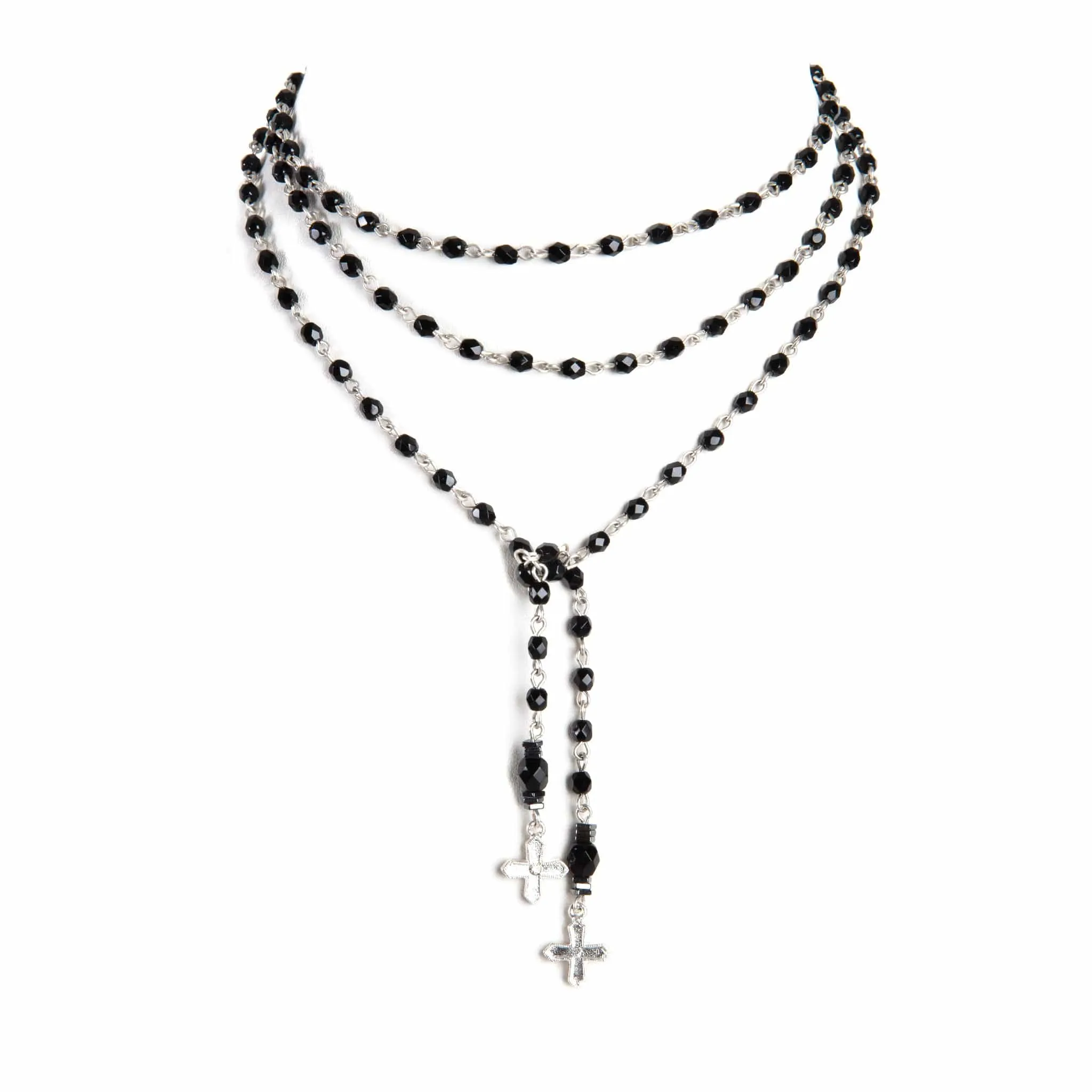 Peace Cross Beaded Lariat Jet