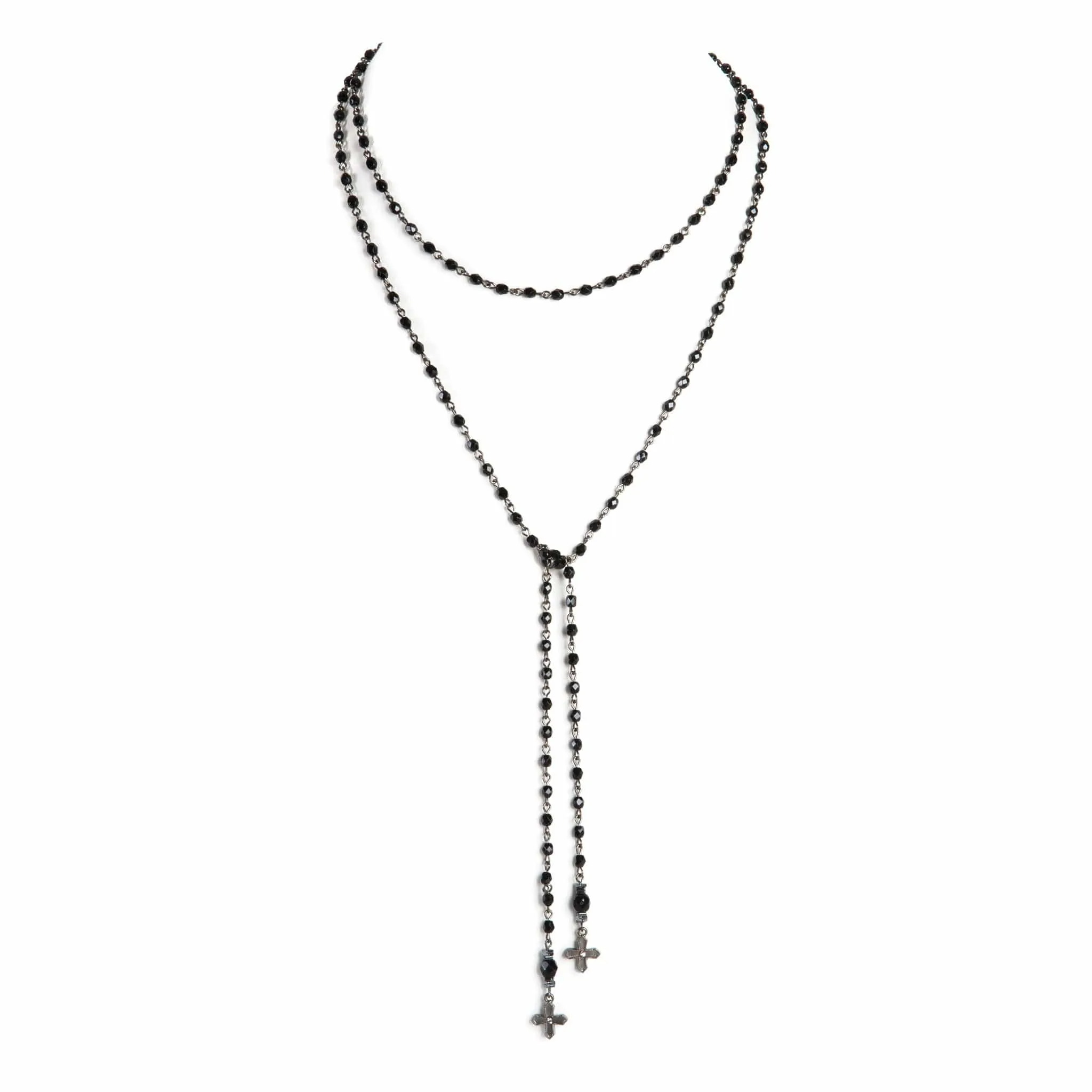 Peace Cross Beaded Lariat Jet