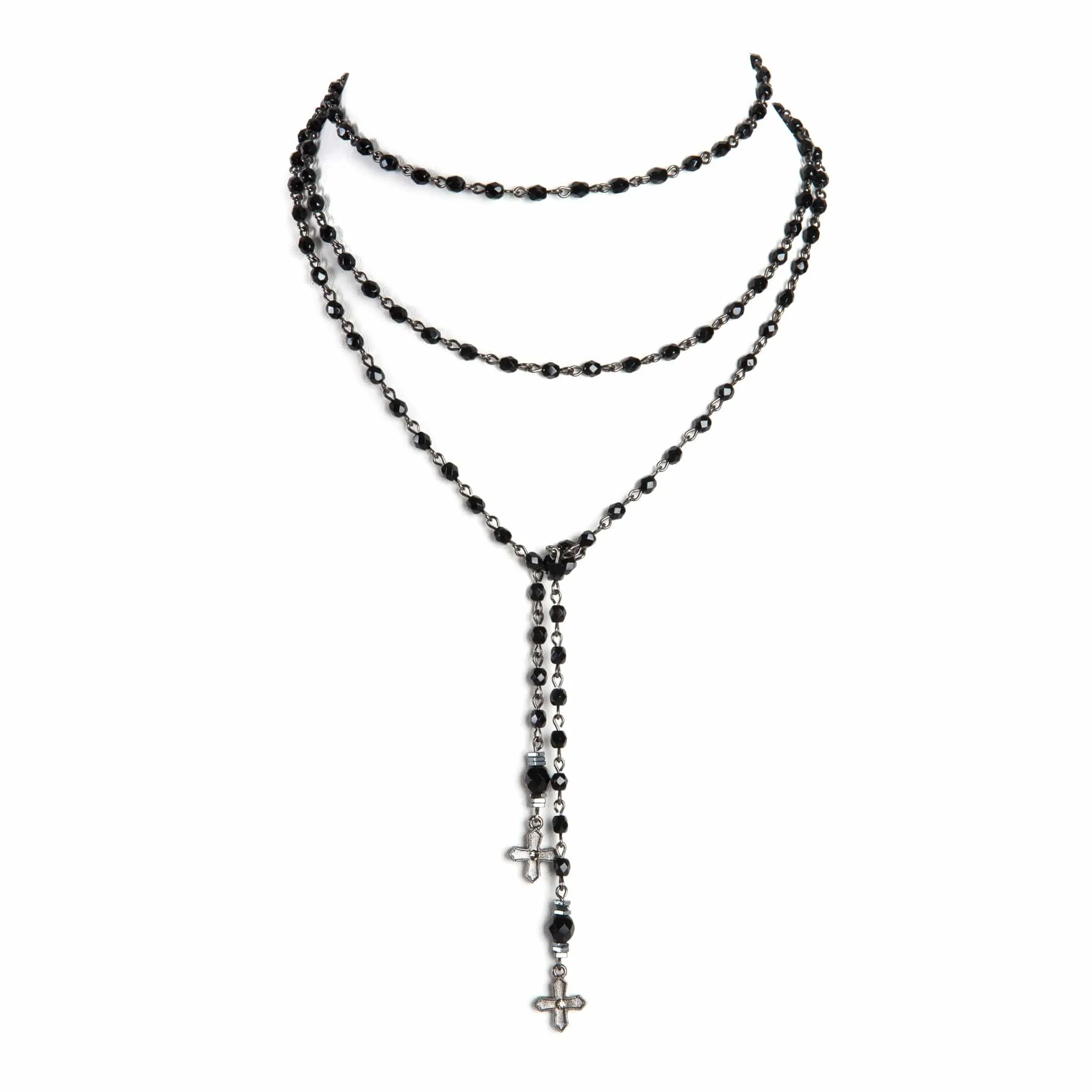 Peace Cross Beaded Lariat Jet