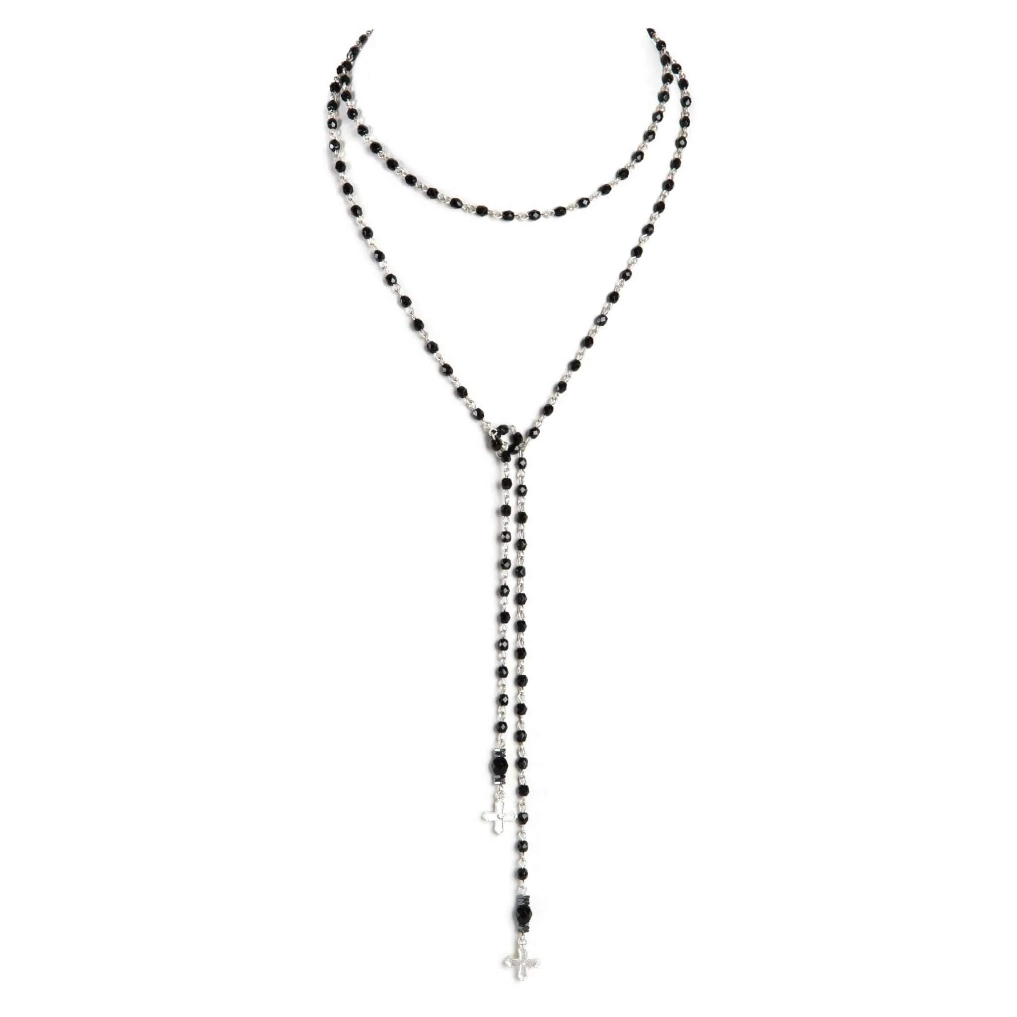 Peace Cross Beaded Lariat Jet